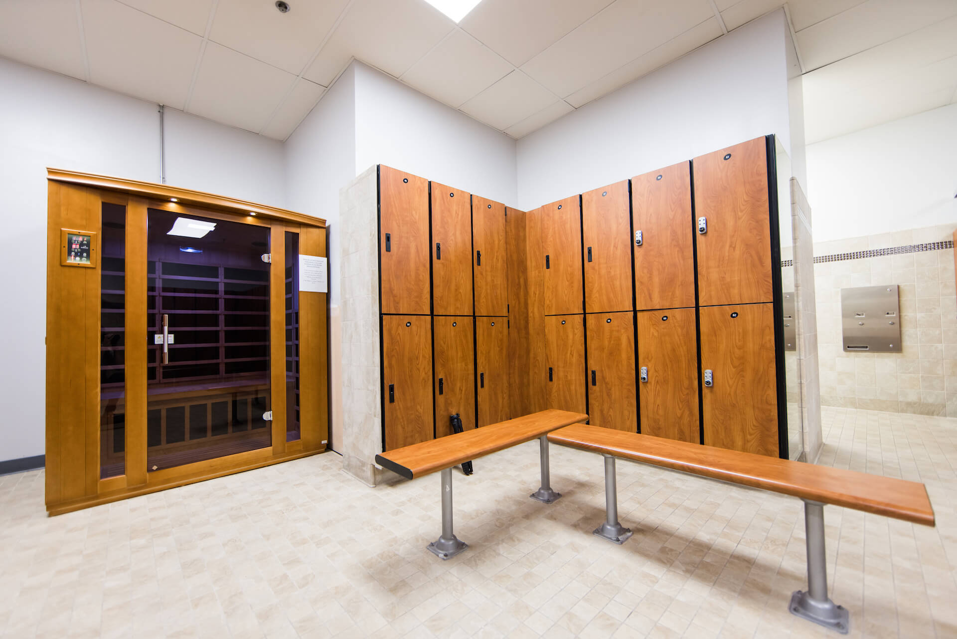 Locker rooms with steam room and sauna at Club Maui Kahului